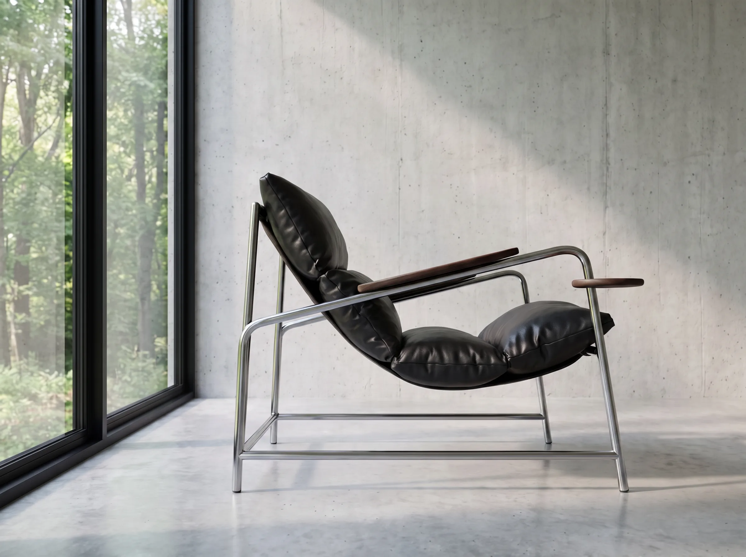 Loop lounge chair in a raw concrete room